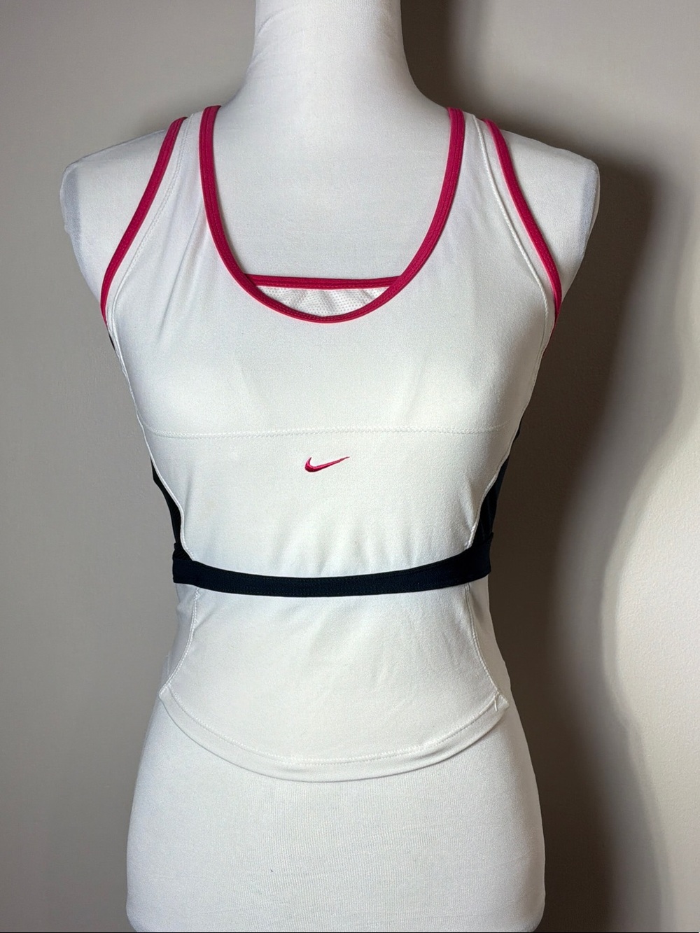 Nike Fitted T-back Tank Top White/Black/Hot Pink Sz M